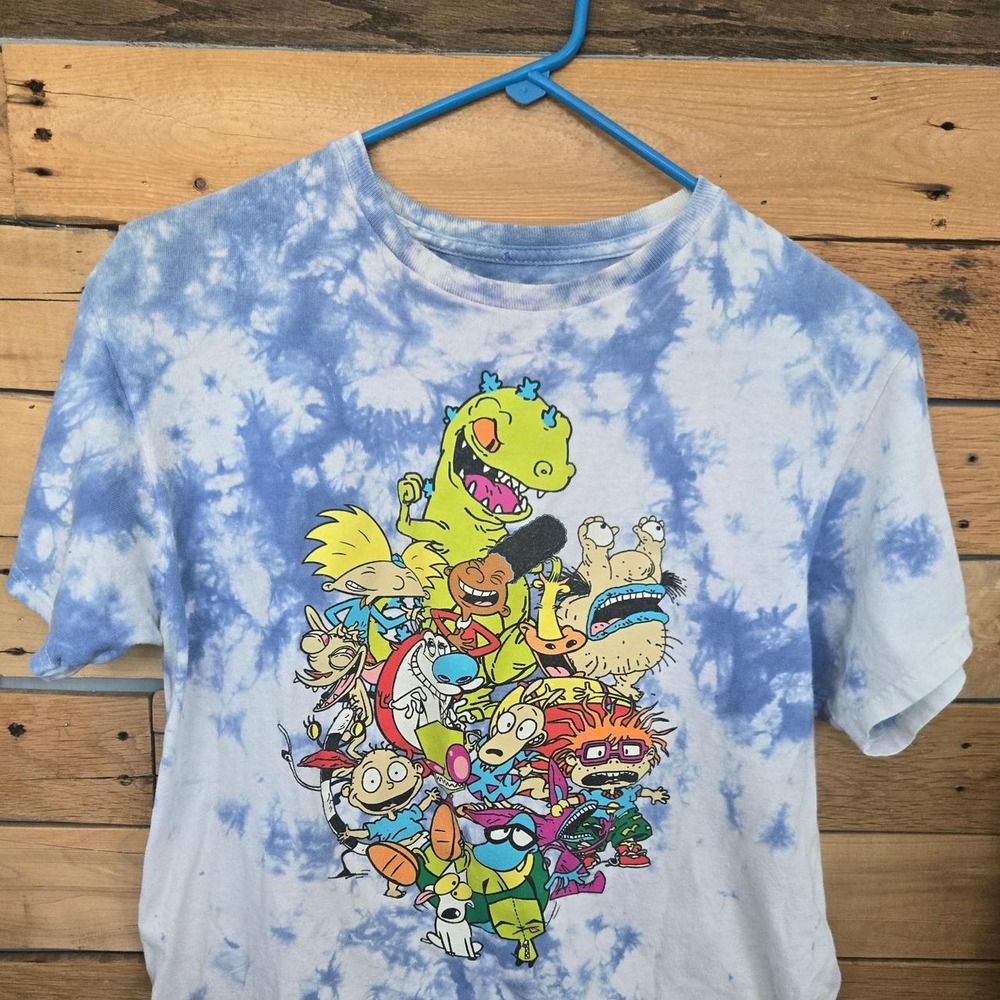 Kids Unisex Nickelodean Rugrats Tie Dye Blue White T Shirt
